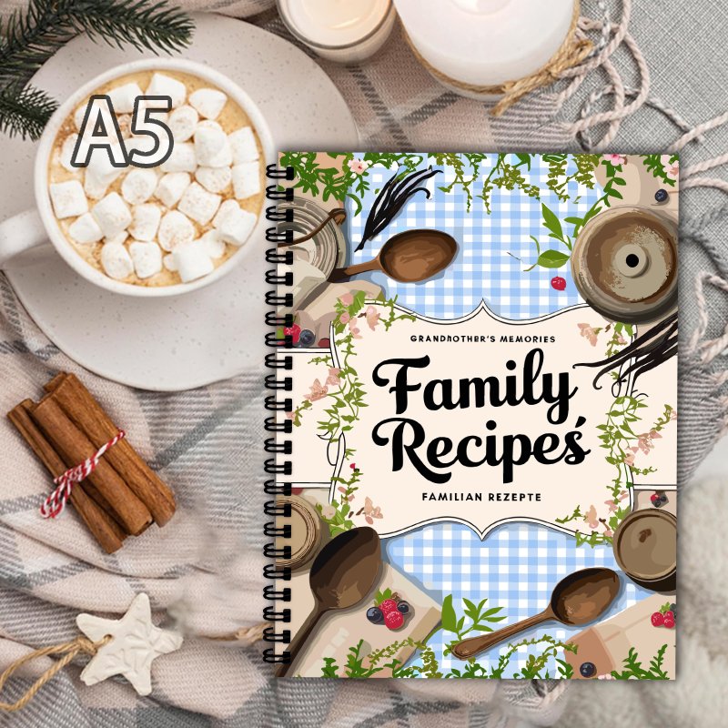 Home Cooking Cookbook - Livro de Receitas A5, Grade Azul,